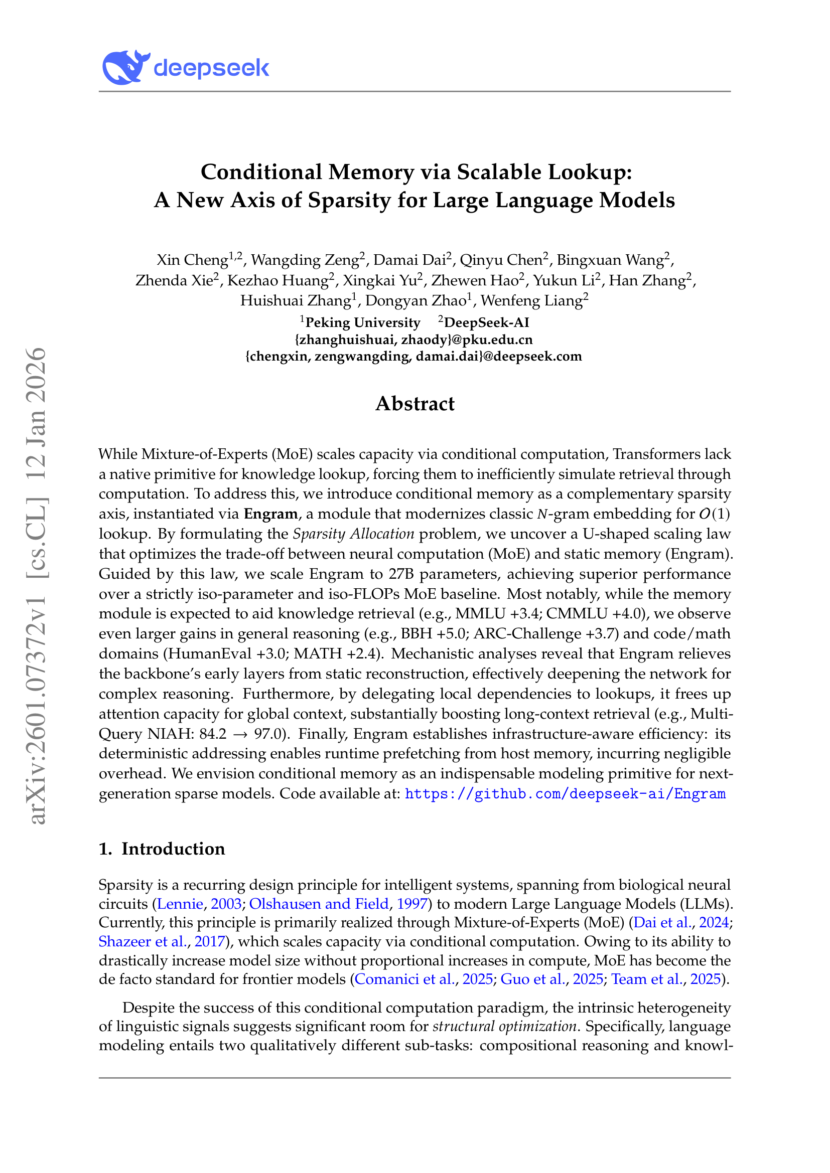 Conditional Memory via Scalable Lookup
